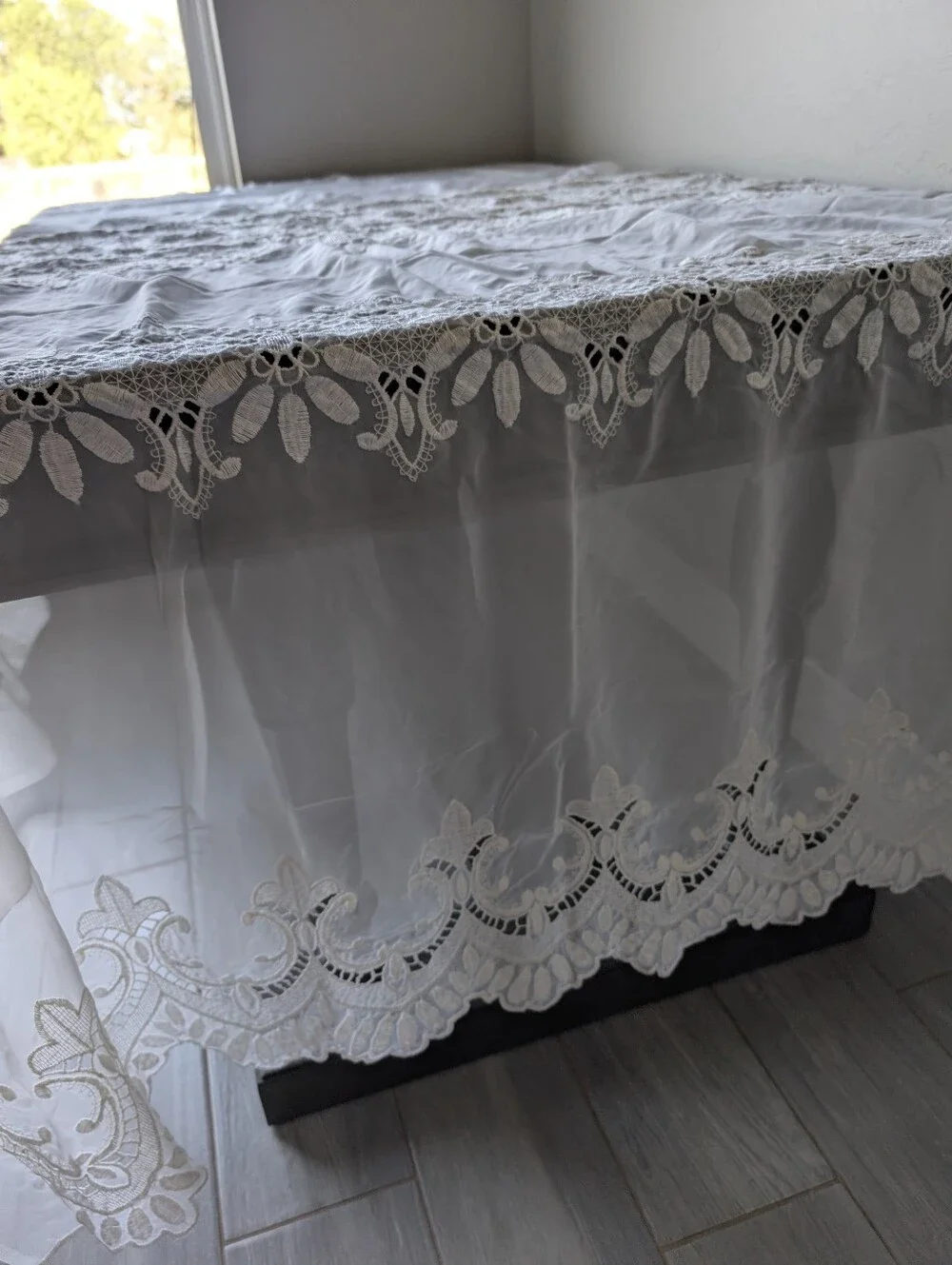 Cream Off White Boho Romantic Lace Mesh Sheer Panels Intricate Floral Pattern